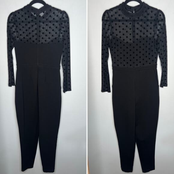 French Connection Black Lea Polka Dot Mesh Jumpsuit Size 8 - Picture 3 of 8